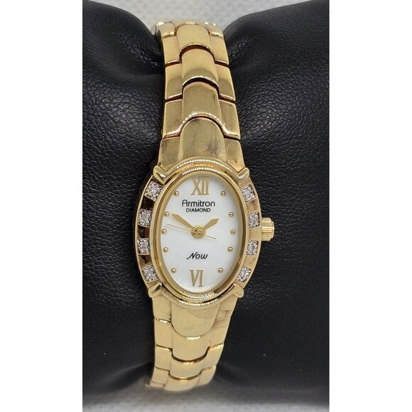 Woman\'s Armitron Now Diamond Oval Gold Tone MOP Dial Bracelet Band Watch 09 main image 6